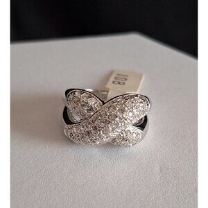 Camilla Lucia Silver-Tone Criss-Cross Ring With Swarovski Crystals Size 7 Vintag